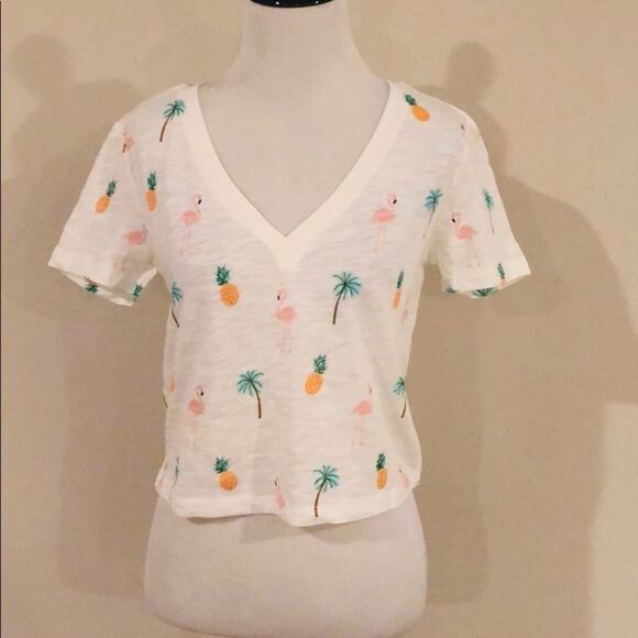 Pineapple Flamingo Top Print Cropped - Picture 3 of 8